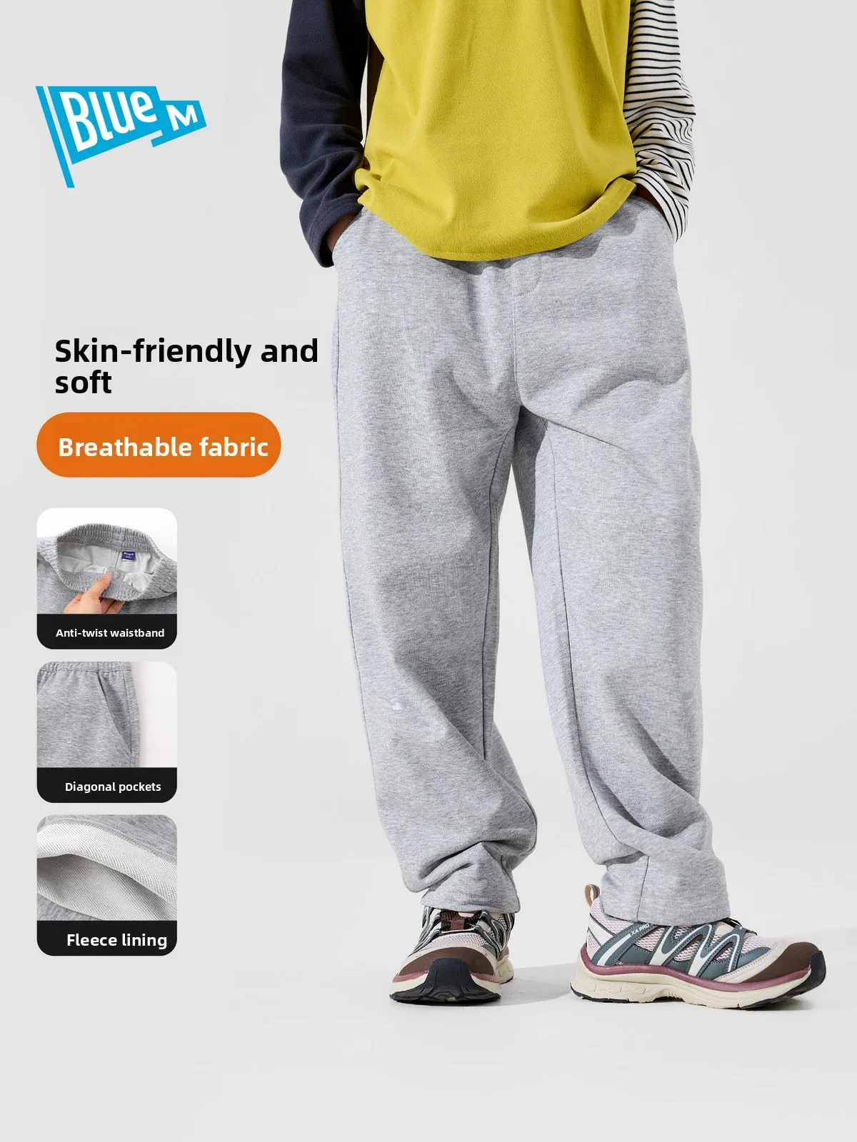 Bluem Boys Sports Pants Thin Outdoor Autumn Clothes for Children Casual Cotton Blend Fabric mid Waist Cone Shape Long Pants