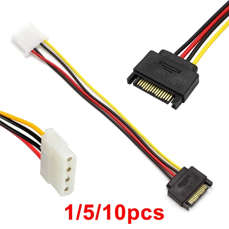 1/5/10Pc Sata15-pin Male Power Cable For Molex IDE 4-pin Female Drive Adaptor Line Computer HDD Hard Disk SATA Extension Cord