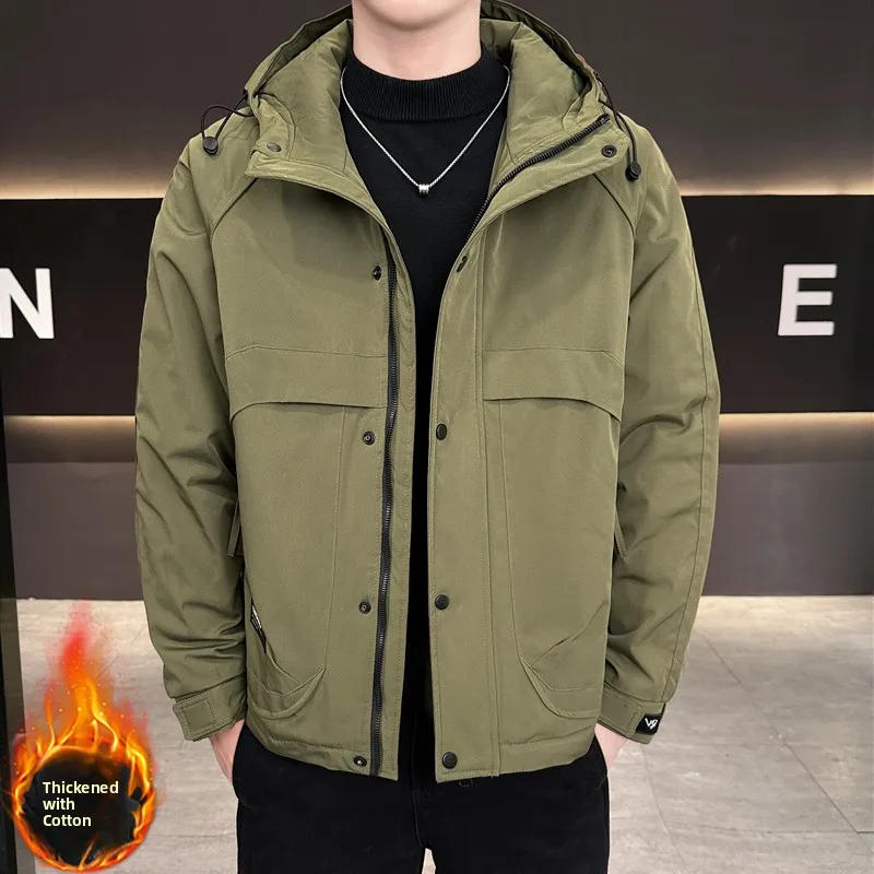 

Men's Thiened Cotton Jaet Autumn Winter Warmth Faionable Urban Sle Stand Fit Jaet with Inner Long Sve