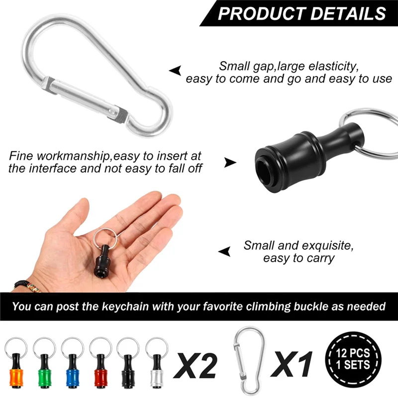 

TKOH-12Pcs 1/4 Inch Hex Shank Screwdriver Bit Holder Key Chain, Quick Change Drill Extension Bar, Aluminum Alloy Keychain