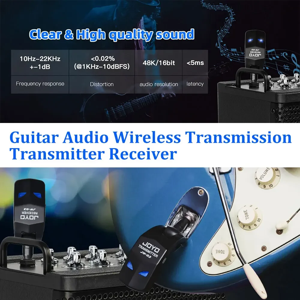 JOYO JW-03 sistema inalámbrico de Audio de guitarra recargable Kit receptor transmisor de guitarra para dispositivo de bajo de guitarra eléctrica acústica