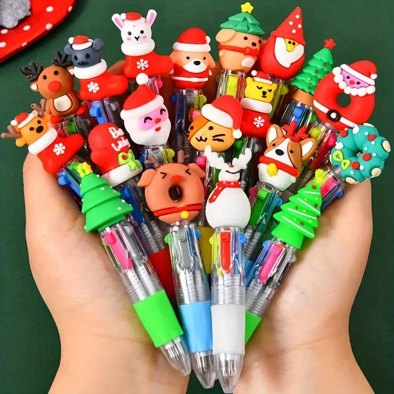 20PCs Cartoon Christmas Ballpoint Pens with 4 Color Santa Reindeer Snowman for Xmas Holiday School Office Stationery Gift Party