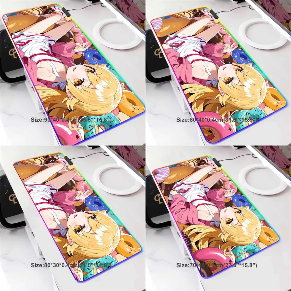 Anime Monogatari RGB Large Non-slip Mouse Pad Oshino Shinobu LED Backlit XXL Mouse Pad Table Overwatch Gaming Keyboard Desk Mat