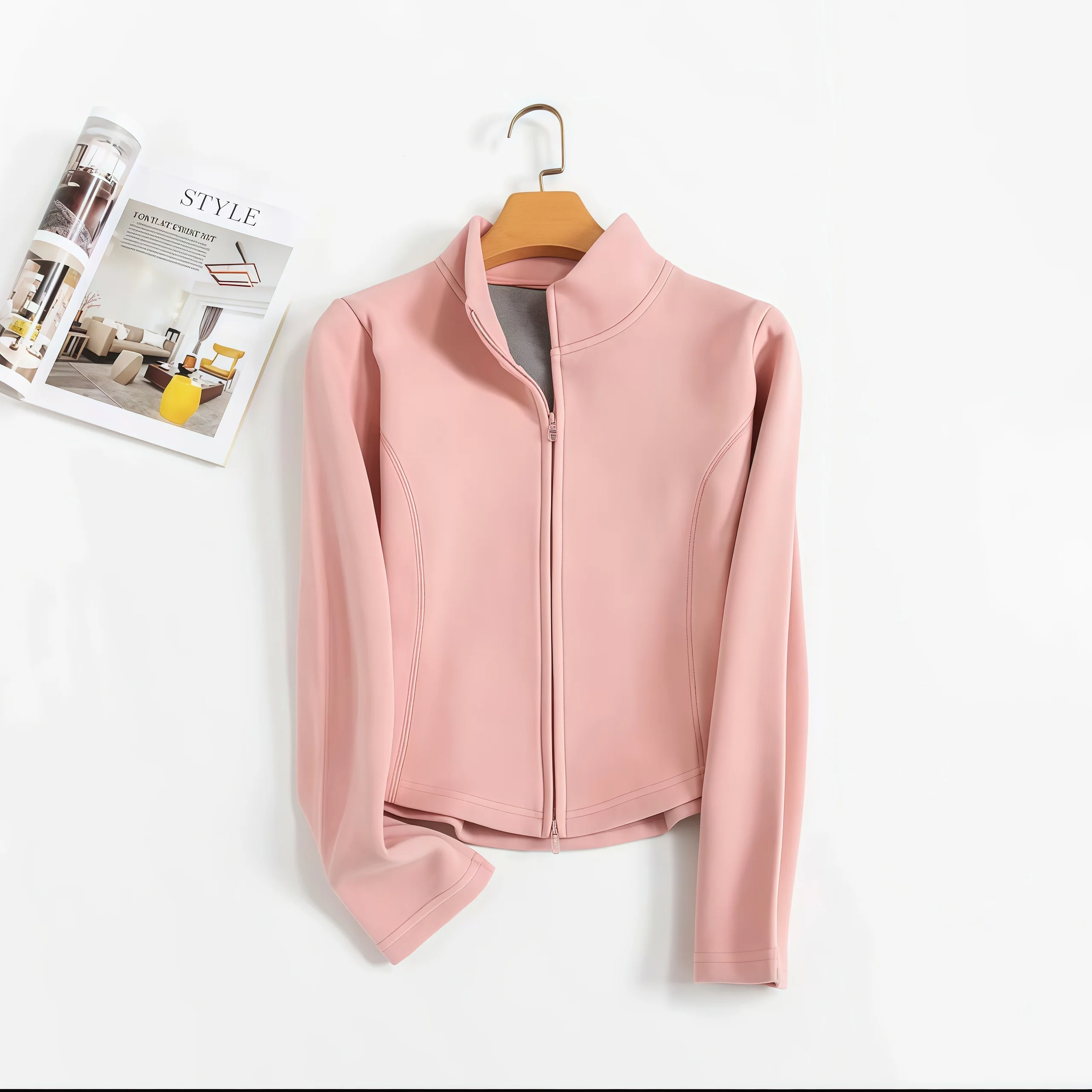 Long Sleeve Women Jacket Solid Color Polyester Fabric Casual Style with Zipper Collar Suitable for Multiple Season Wear