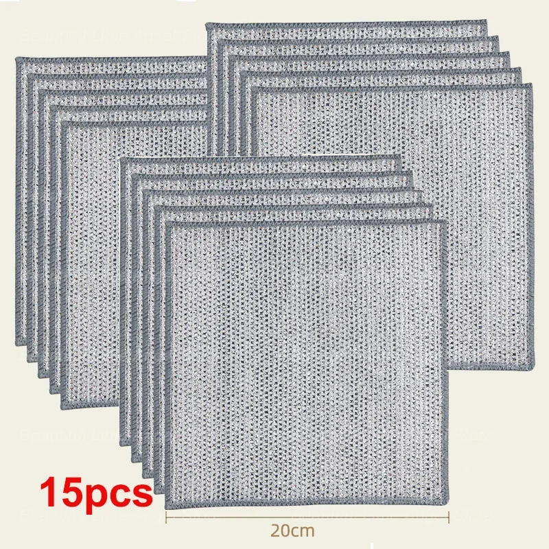 20/5 stuks Verdikte Staal Draad Reinigingsdoek Anti-Kras Dubbellaags IJzer Microvezel Mesh Afwasdoek Afwasdoeken Keukendoek
