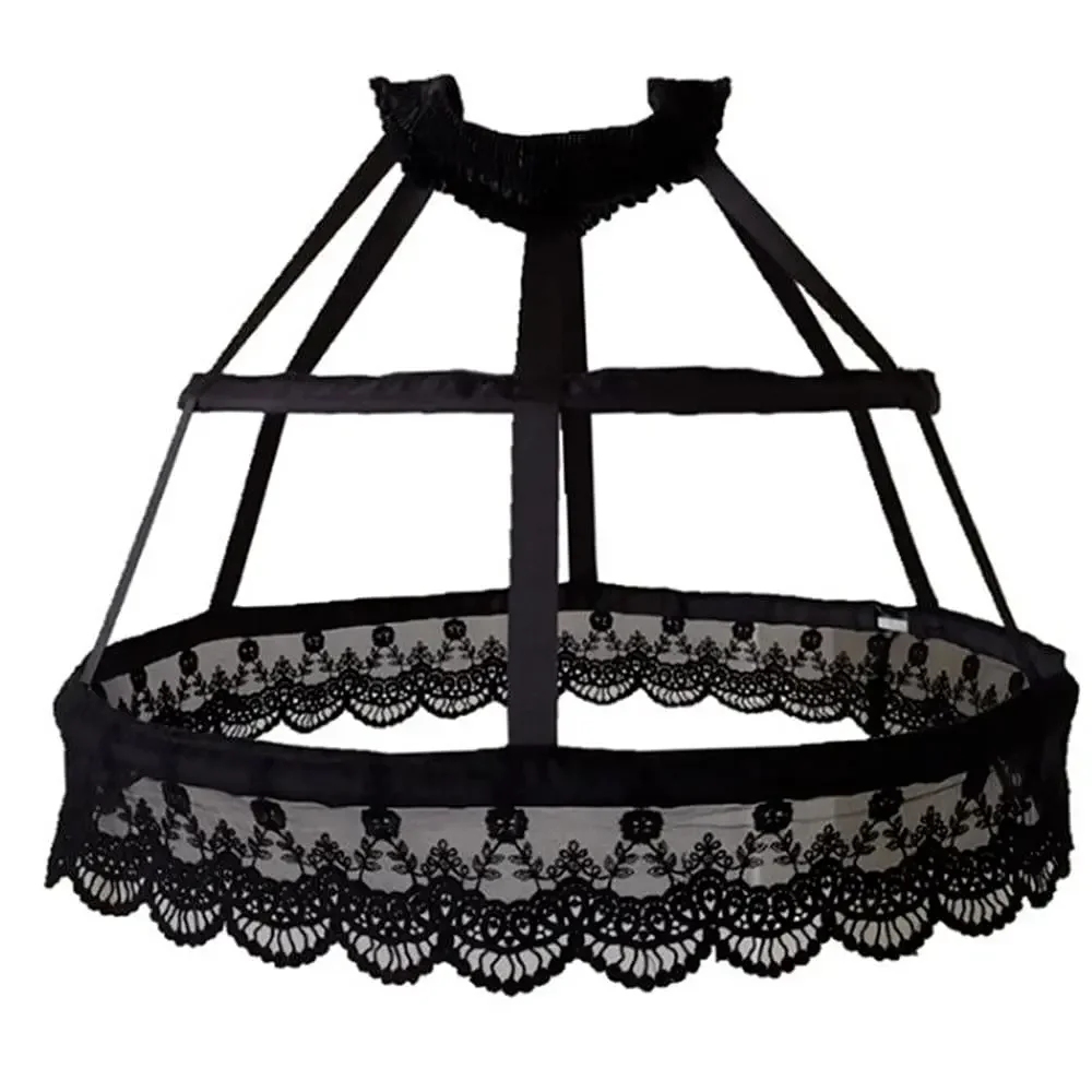 Women Victorian Petticoat 2 Hoops Crinoline Lolita Fishbone Hollow Bird Cage Skirt Embroidery Floral Lace Underskirt