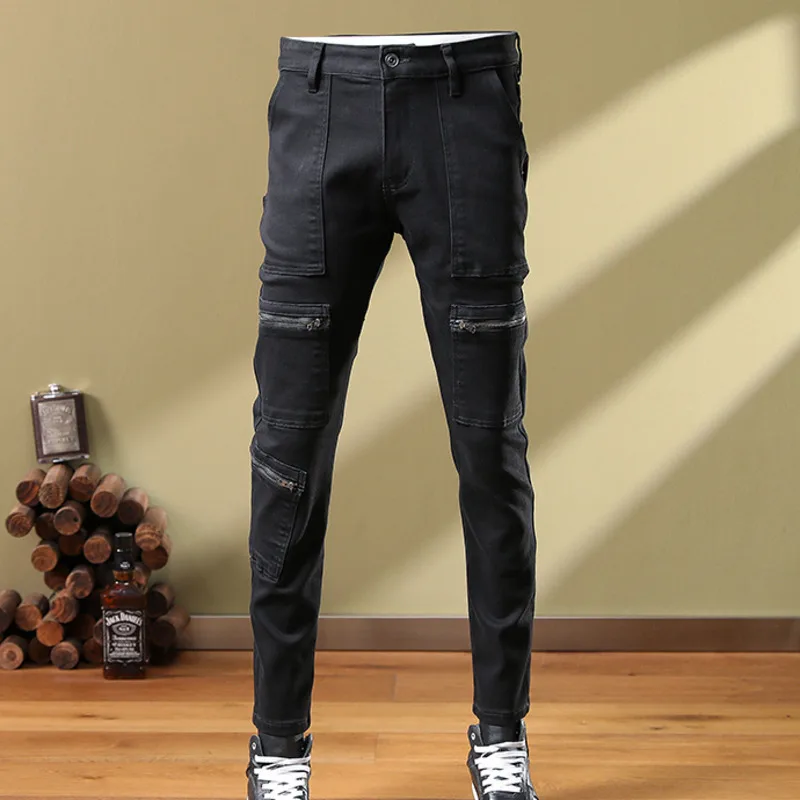 

Autumn Hip Hop Zipper Designer Skinny Denim Motorcycle Pants Men High Quality Black Jean Men High Street Punk Rock Brand Jean