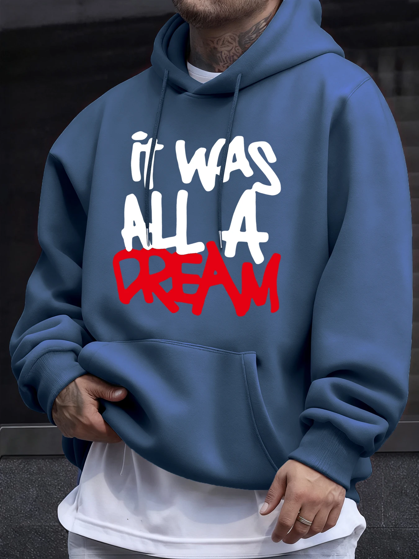 It Was All A Dream Red Letter Prints Herren Streetwear Vintage Taschenkleidung Mode Lose Hoodies Herbst Fleece Langarm