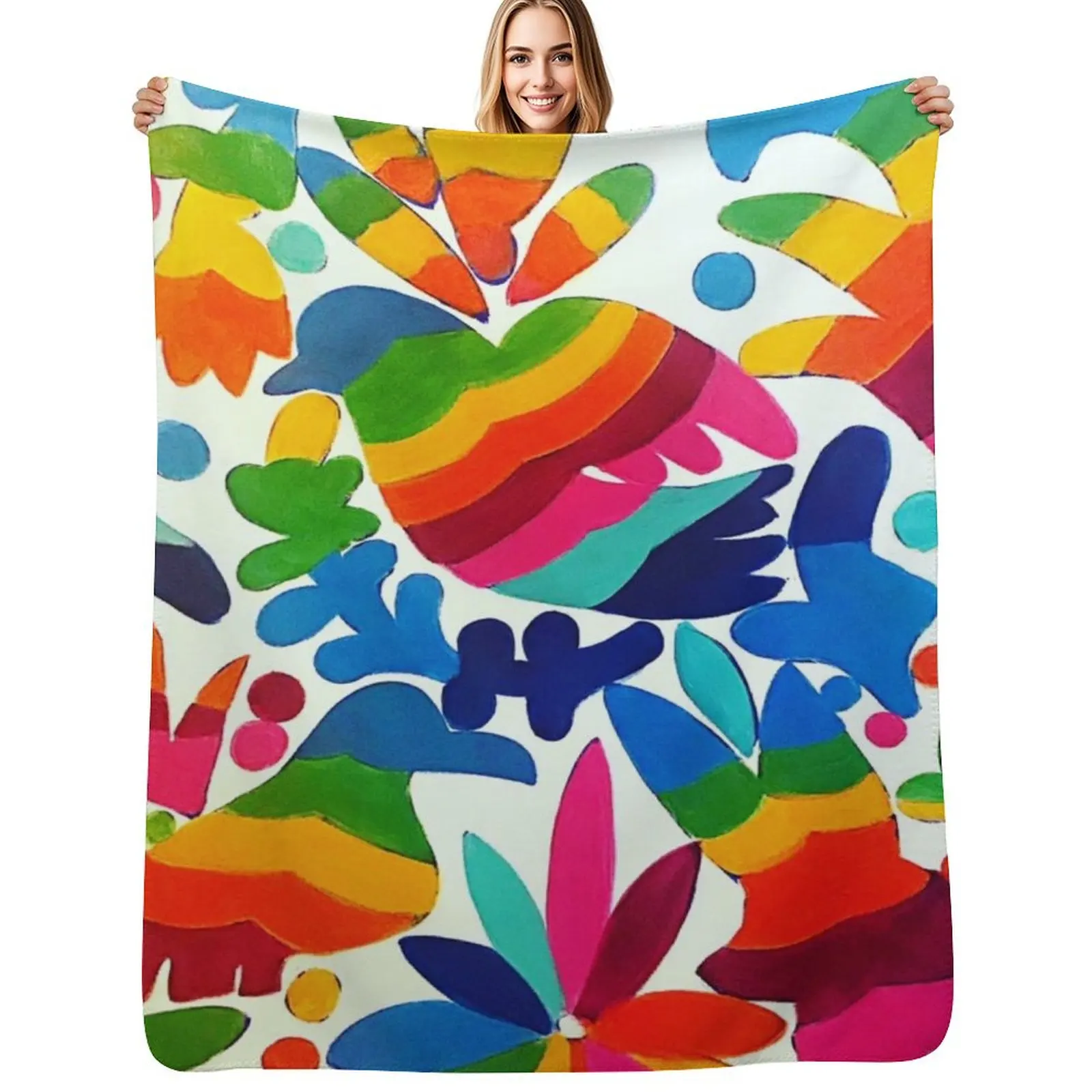 

Mexican Otomi Colors Throw Blanket Loose Vintage Bed Fashionable Heavy Blankets