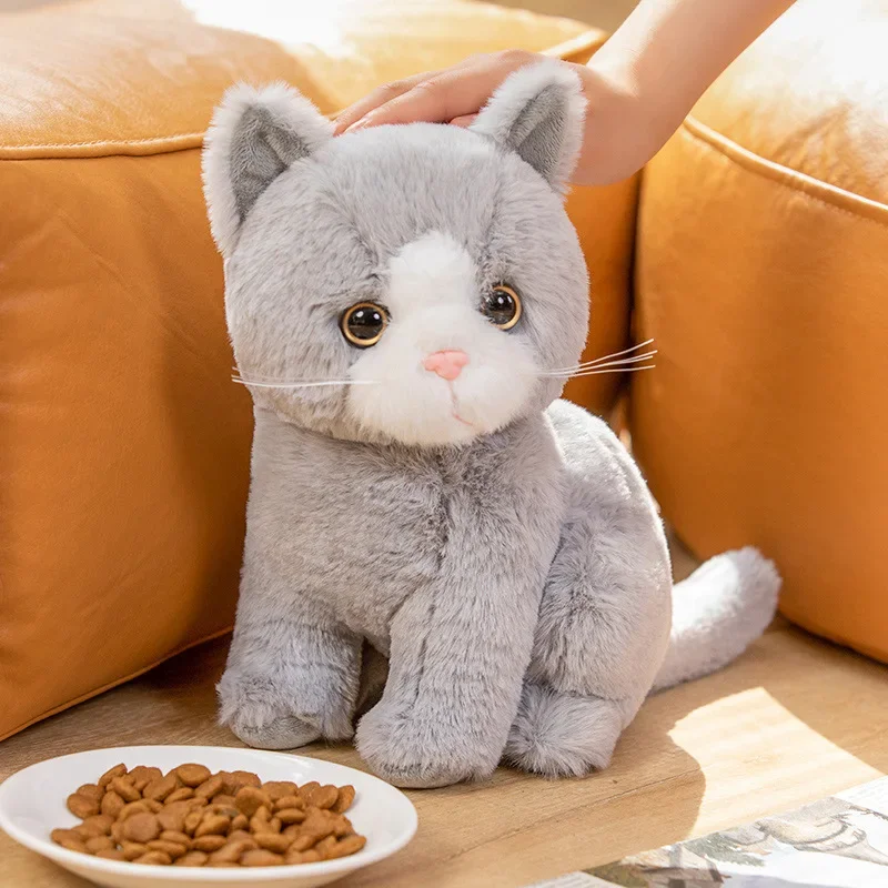 26cm Simulation Grey White Black Cat Plush Toy Cartoon Sitting Lifelike Kitten Animal Cats Artificial Touch Doll Gift for Kids