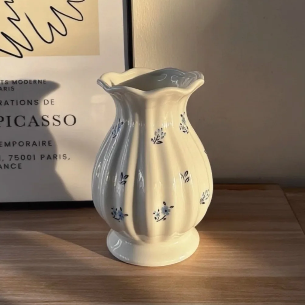 Chinese style Ceramic Floral Pattern Vase, Home Dining Table Living Room Bedroom Office Decoration Accessories, Flower Ware, 1Pc