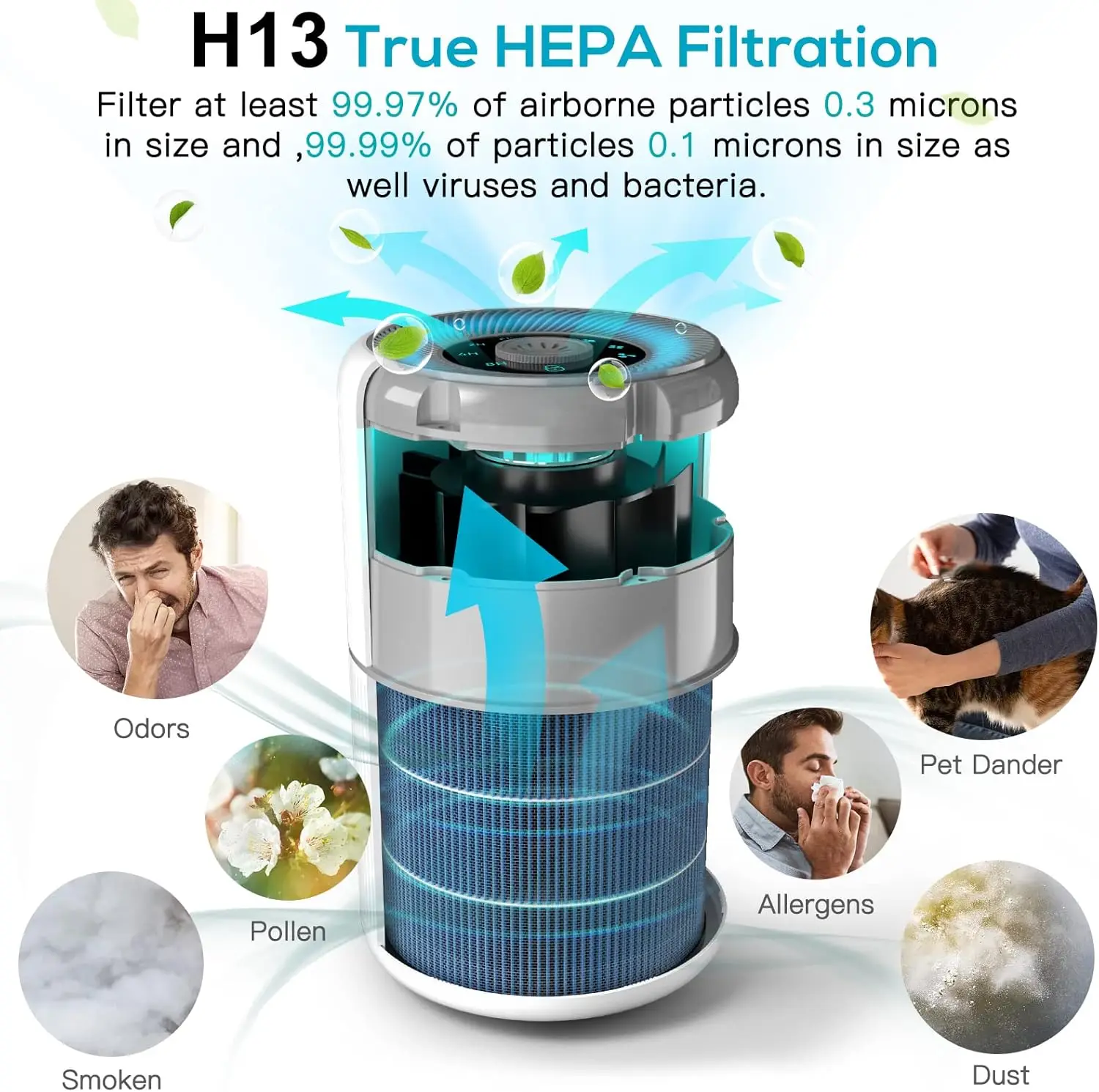 2-Pack H13 True HEPA Air Purifier for Home, Removes Smoke, Dust, Odors - Quiet & Energy Efficient