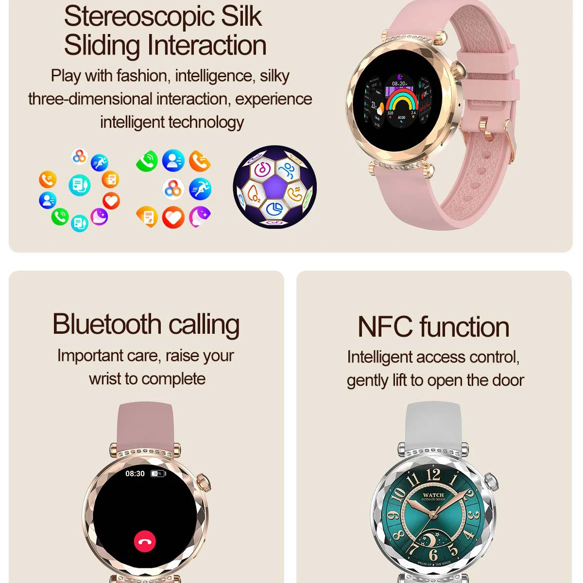 696 New Blue Tooth Call Smart Watches 1.19" AMOLED Screen Women Heart Rate Sports Fitness Lady Waterproof Music Smartwatch NFC