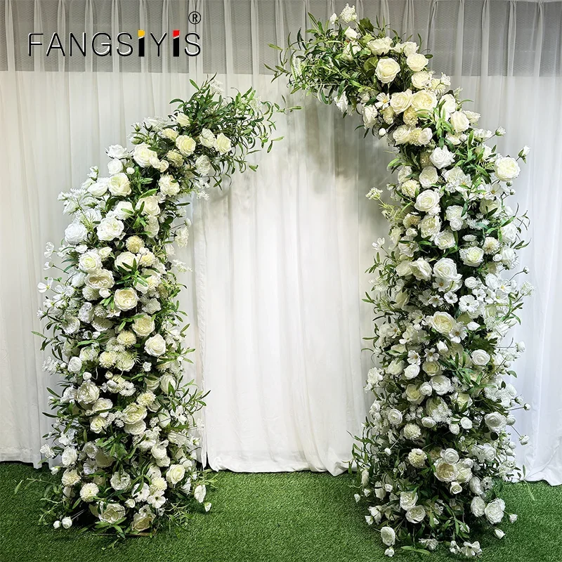 

White Rose Plant leaves Floral Arrangement Decor Horn Arch Wedding Backdrop Floor Flower Row Event Banquet Party Stag Decor Prop