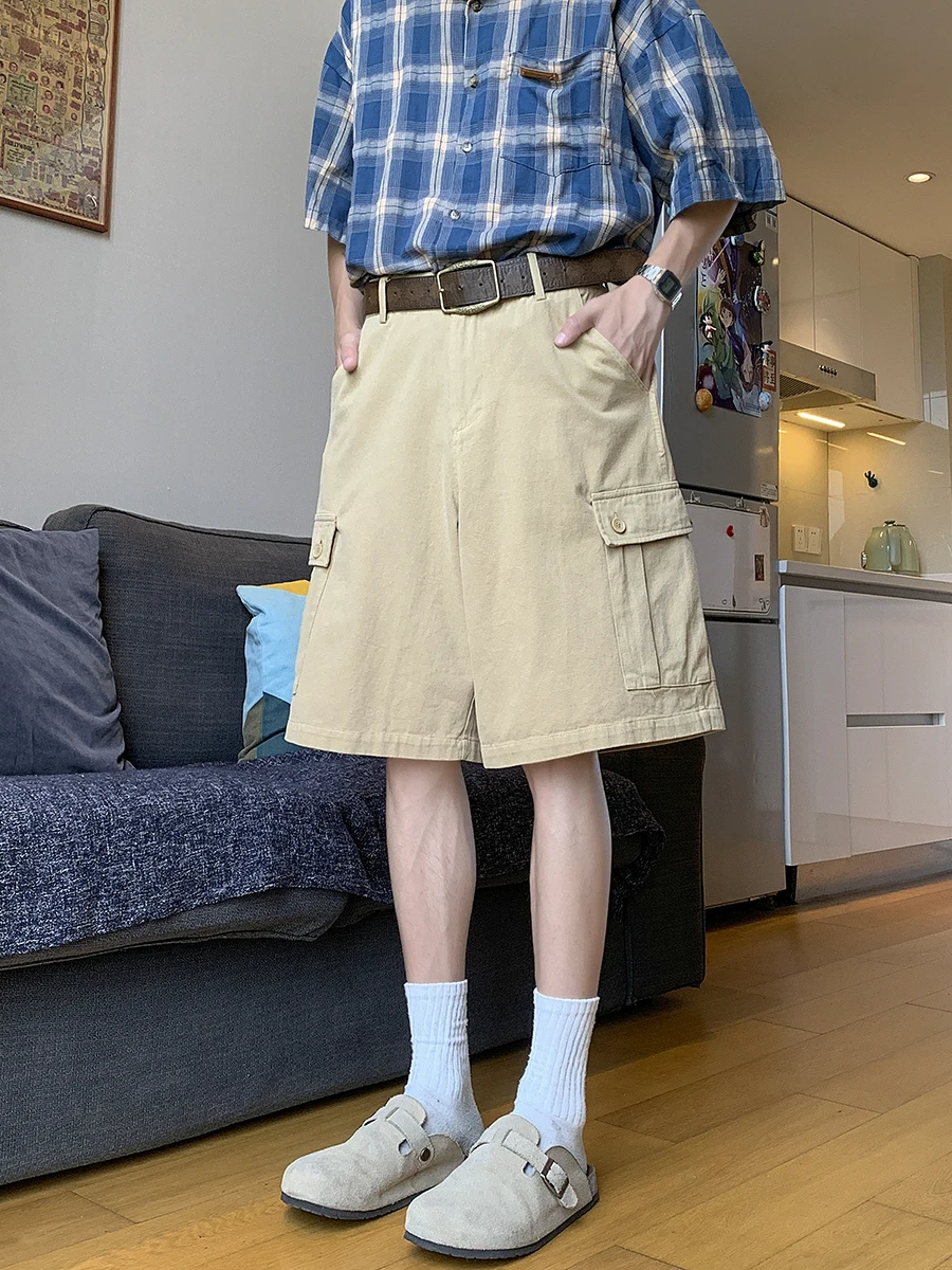 

Мужские рабочие шорты с пятью карманами, широкие, хлопковые, карго, летние, повседневные, средней длины, модные, молодежные, прямого кроя