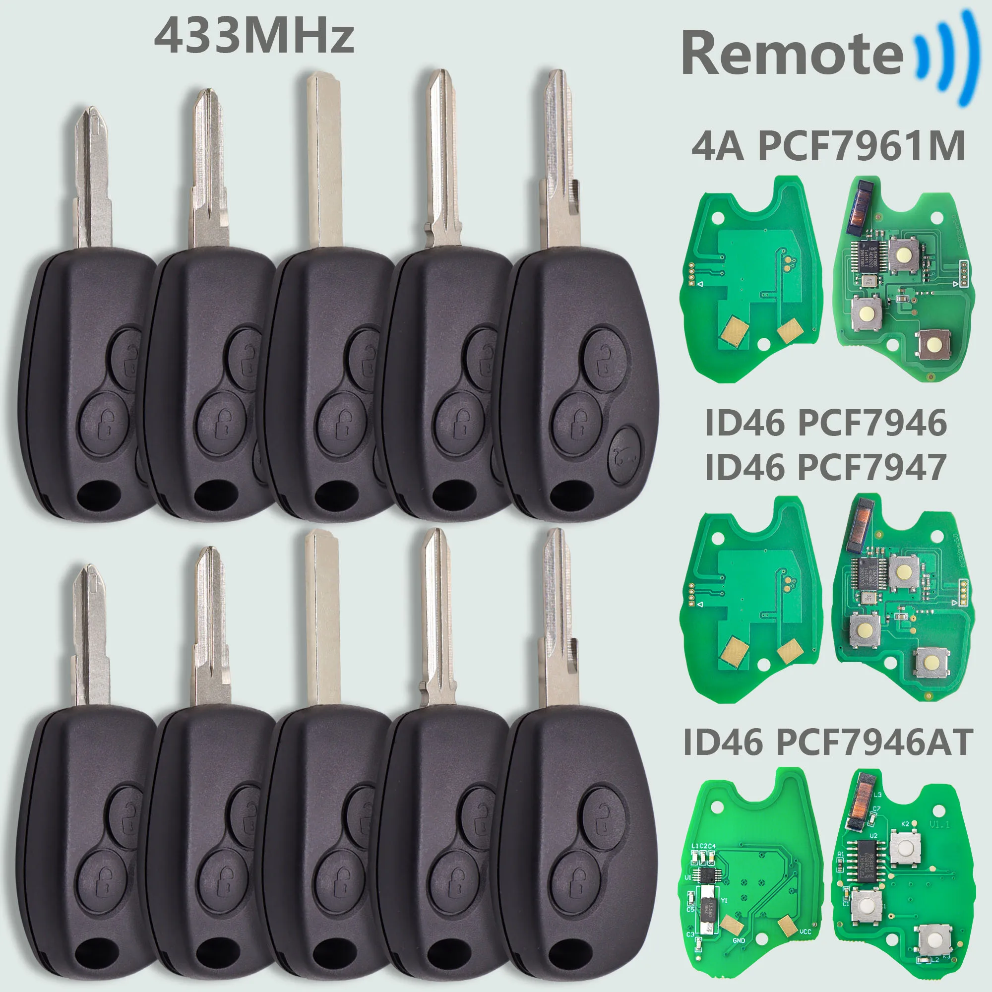 DR 4A PCF7961M ID46 PCF7946/7947 433 MHz Auto Afstandsbediening Sleutel Voor Renault Megane Duster Modus Clio 3 Twingo DACIA Logan Sandero Kangoo - afbeelding 2
