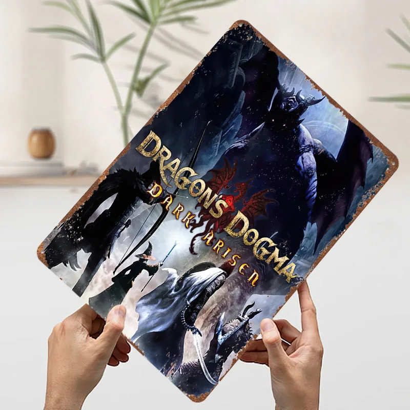 Dragon's Dogma: Dark Arisen ملصق معدني علامات القصدير صور جدار ديكور علامة معدنية مخصصة لتزيين جدران الفن رجل الكهف الرجعية #3