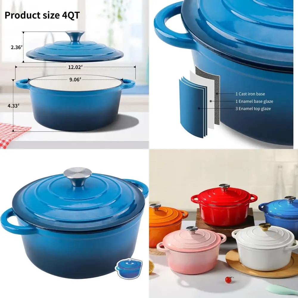 

Сверхмощный синий эмалированный чугунный голландский горшок емкостью 4QT с крышкой для выпечки, тушения, раковины, обжарки, в духовке до 500 шт. ° Ф