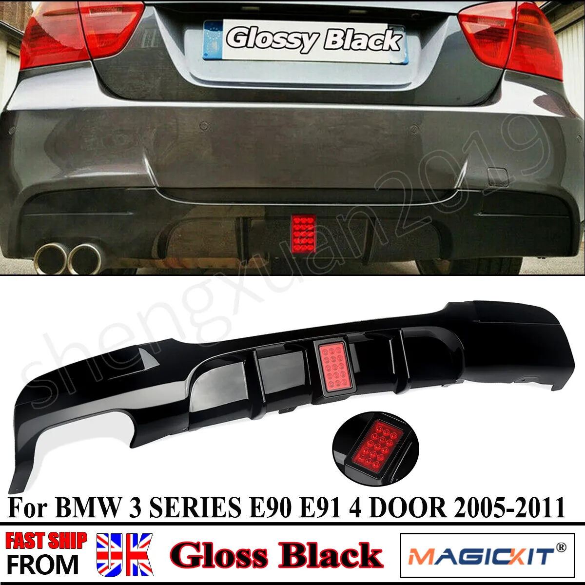 

Диффузор объемного звучания для BMW 3 серии E90 E91 318d 320i 330i 335i 2005-2012 M Sport Черный задний баллонный диффузор-спойлер с подсветкой