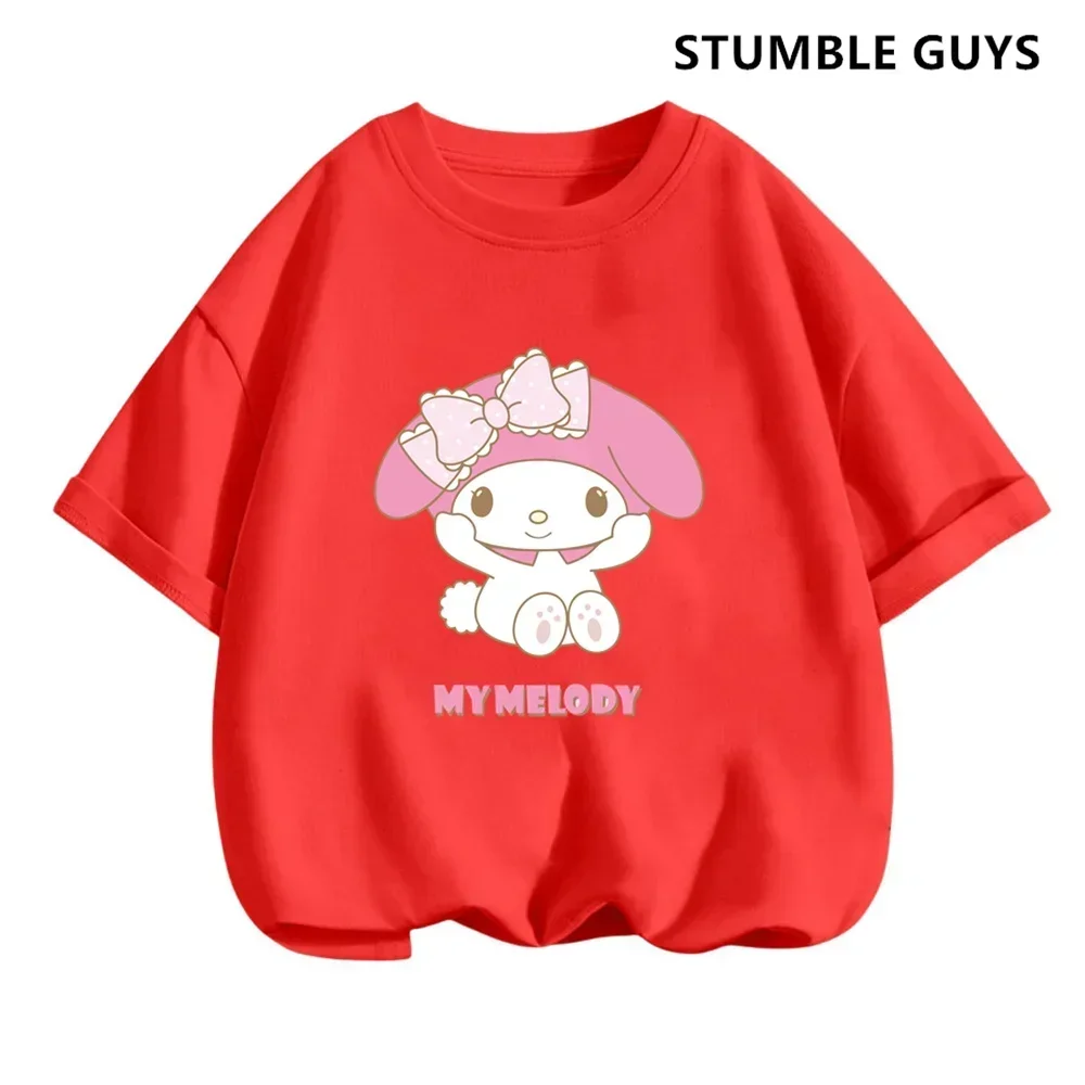 2024 New My Melody Tshirt Anime Summer Multiple Fashion Children\'s T-shirts Round Neck Casual Short Sleeve Print Trucksuit