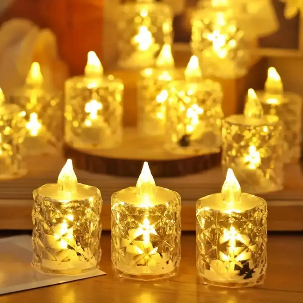 4Pcs Crystal Flameless Candle Lights LED Tealight Candles Battery-Operated Twinkling Light Fake Candles for Weddings Home Decor