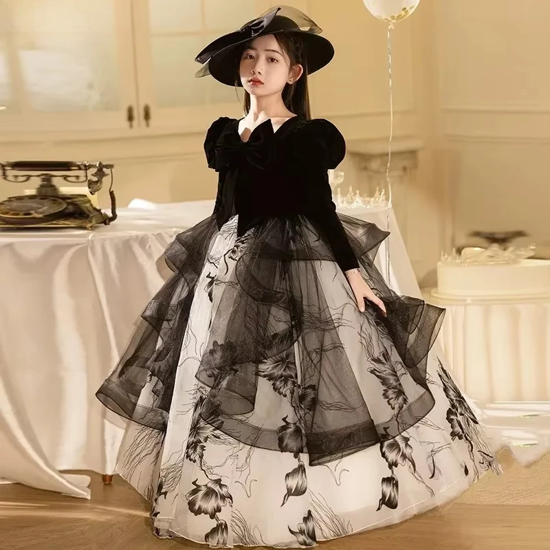 

Весеннее платье для девочек от 3 до 14 лет, милые пышные костюмы принцессы с цветочным принтом и длинными рукавами для девочек, платья, детская одежда, детские платья