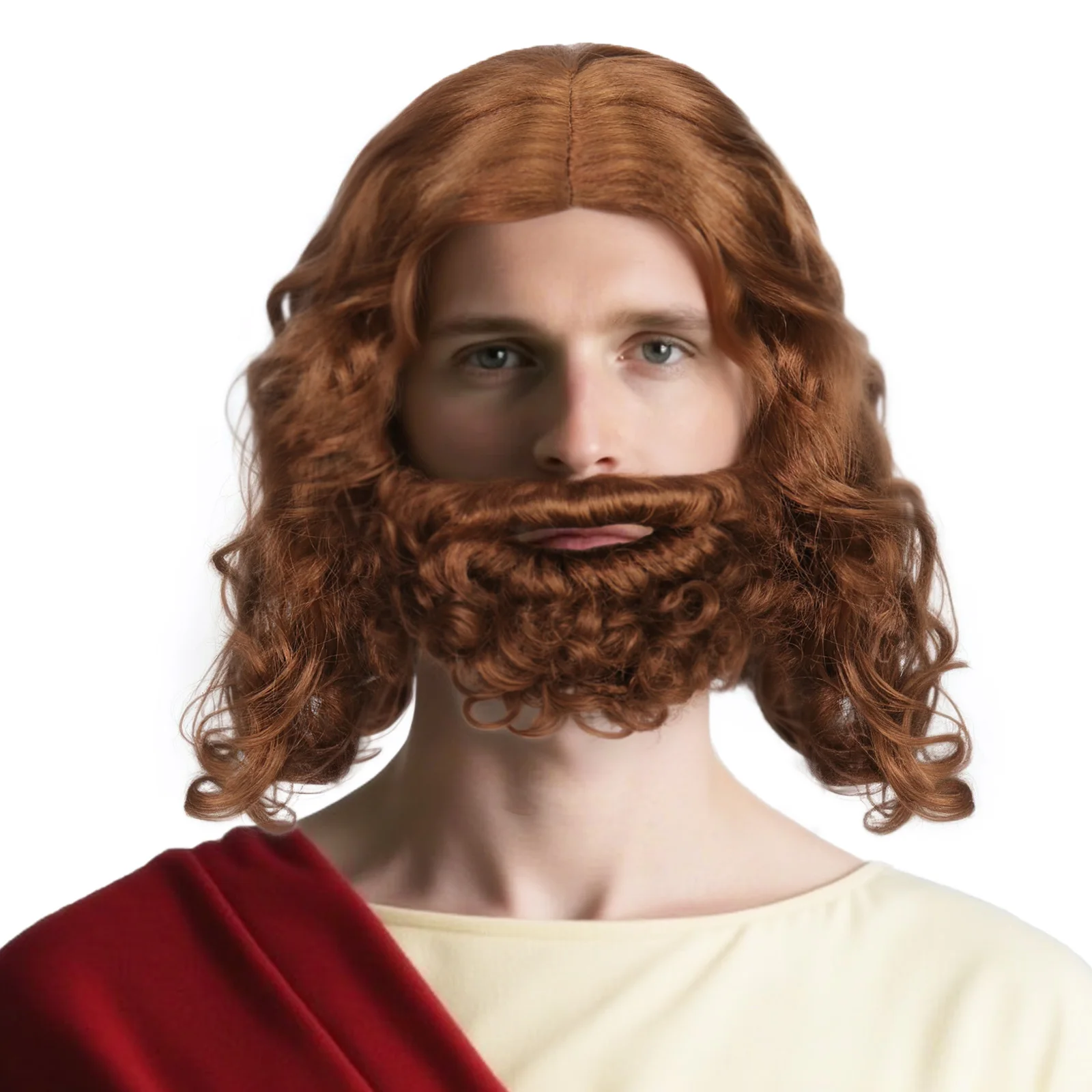 

Синтетический короткий коричневый парик для косплея с бородой, натуральный завитый, подходит для исторических фигурок косплея, подходит для мужского использования