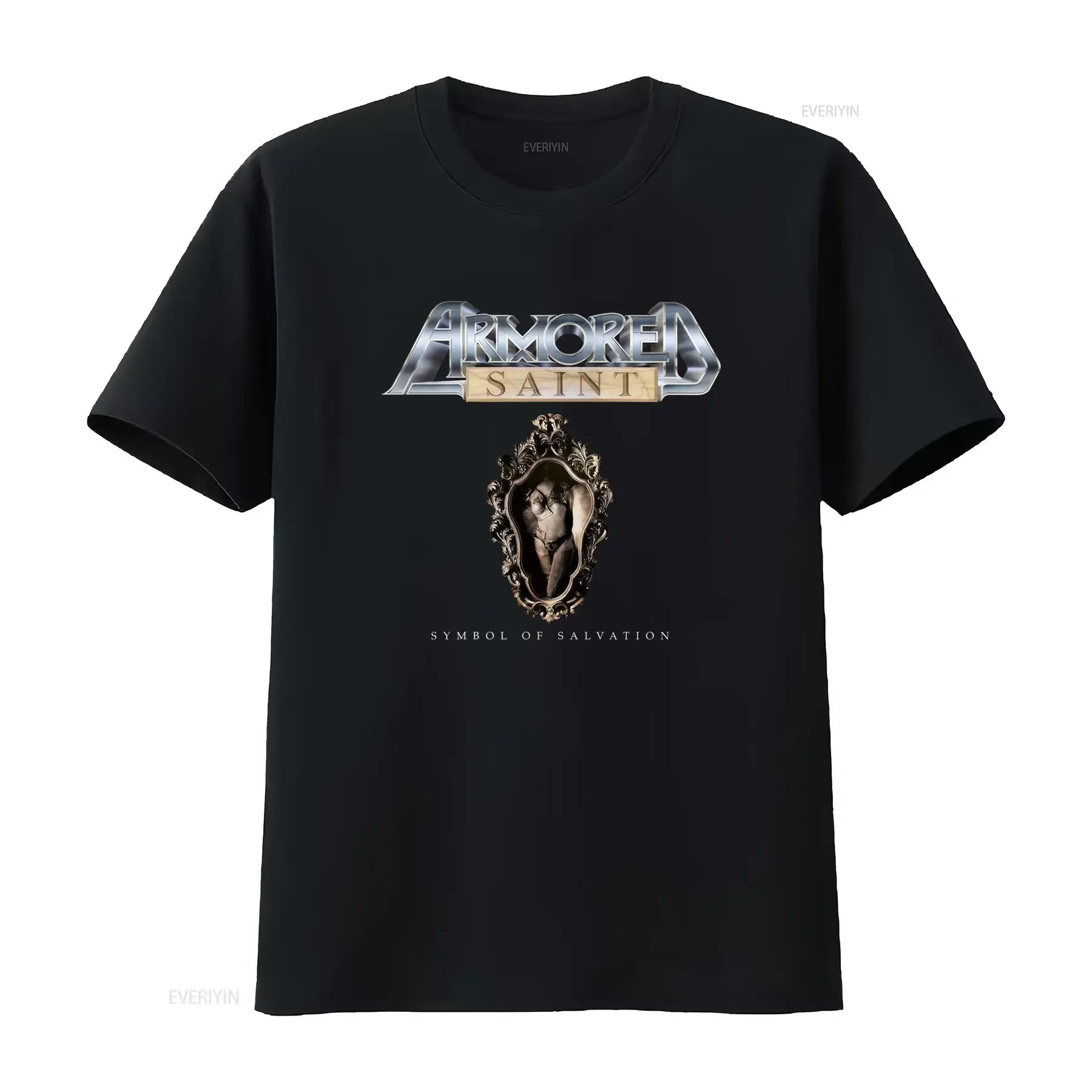 T-shirt décontracté vintage en coton délavé avec imprimé symbole de la Sainte Guérison en métal lourd, légèrement unisexe, polyvalent pour homme