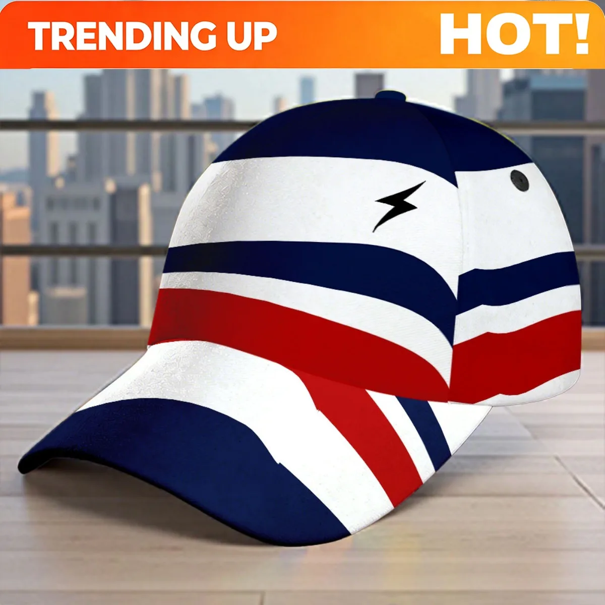 1 Stück. Dieser verstellbare Snapback-Hut mit abstraktem Streifendesign eignet sich ideal für Straßen- und Outdoor-Aktivitäten.