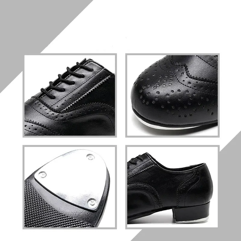 Professional Men's Tap Dance Shoes -Baroque Style Cowhide, Aluminum Sole, Exquisite Patterns, Retro Leather Jazz Shoes for Dance