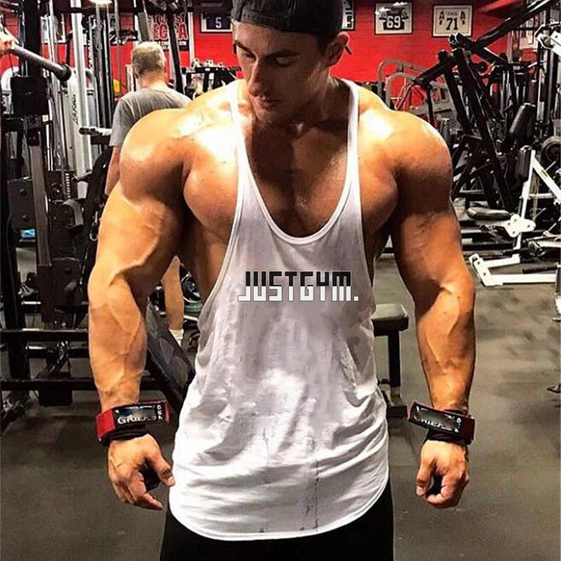 Mens Fitness Casual Y-back Sleeveless T-Shirts Gym Bodybuilding Sport Training Muscle Vests Summer Cotton Absorb Sweat Tank Tops