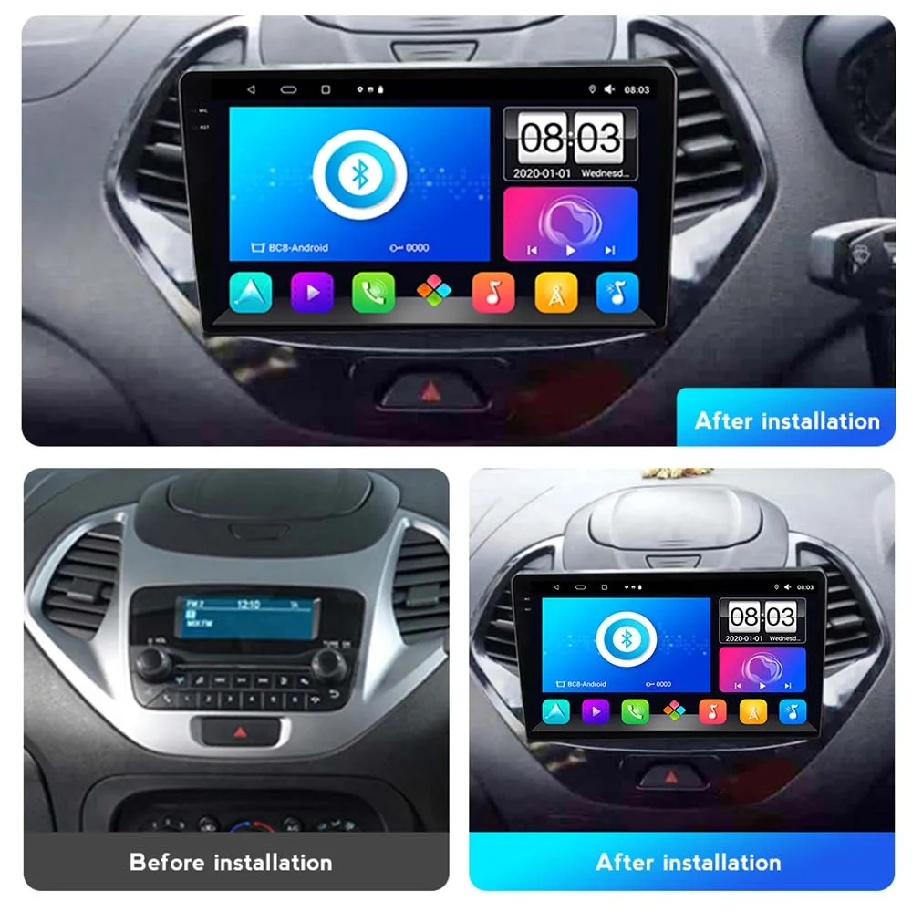 Car Radio Carplay Android For FORD FIGO KA 2015 2016 2017 2018 2019 2020 Automotive Bluetooth Multimedia Receiver Pantalla Coche