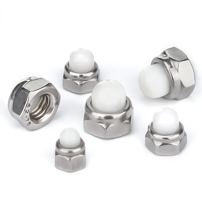 M5 M6 M8 304 Stainless Steel Nylon Cap Lock Nut Metal Self-locking Ball Cap Nut Decorative Nut