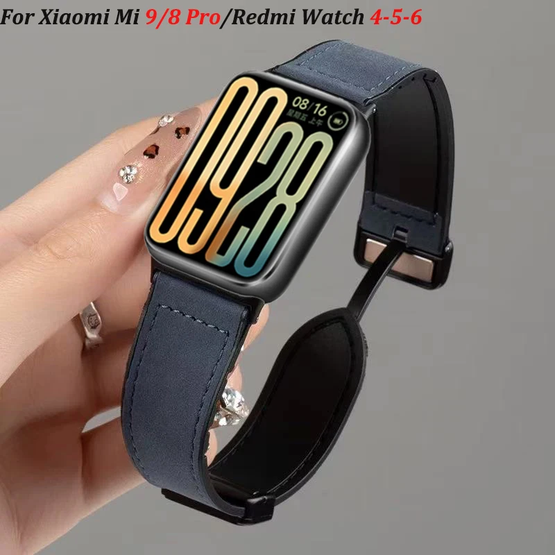 Silikon- und Lederarmband für Xiaomi MiBand 8/9 Pro Smartwatch, magnetische Schnalle, verstellbares Armband für Redmi Watch 4-5-6