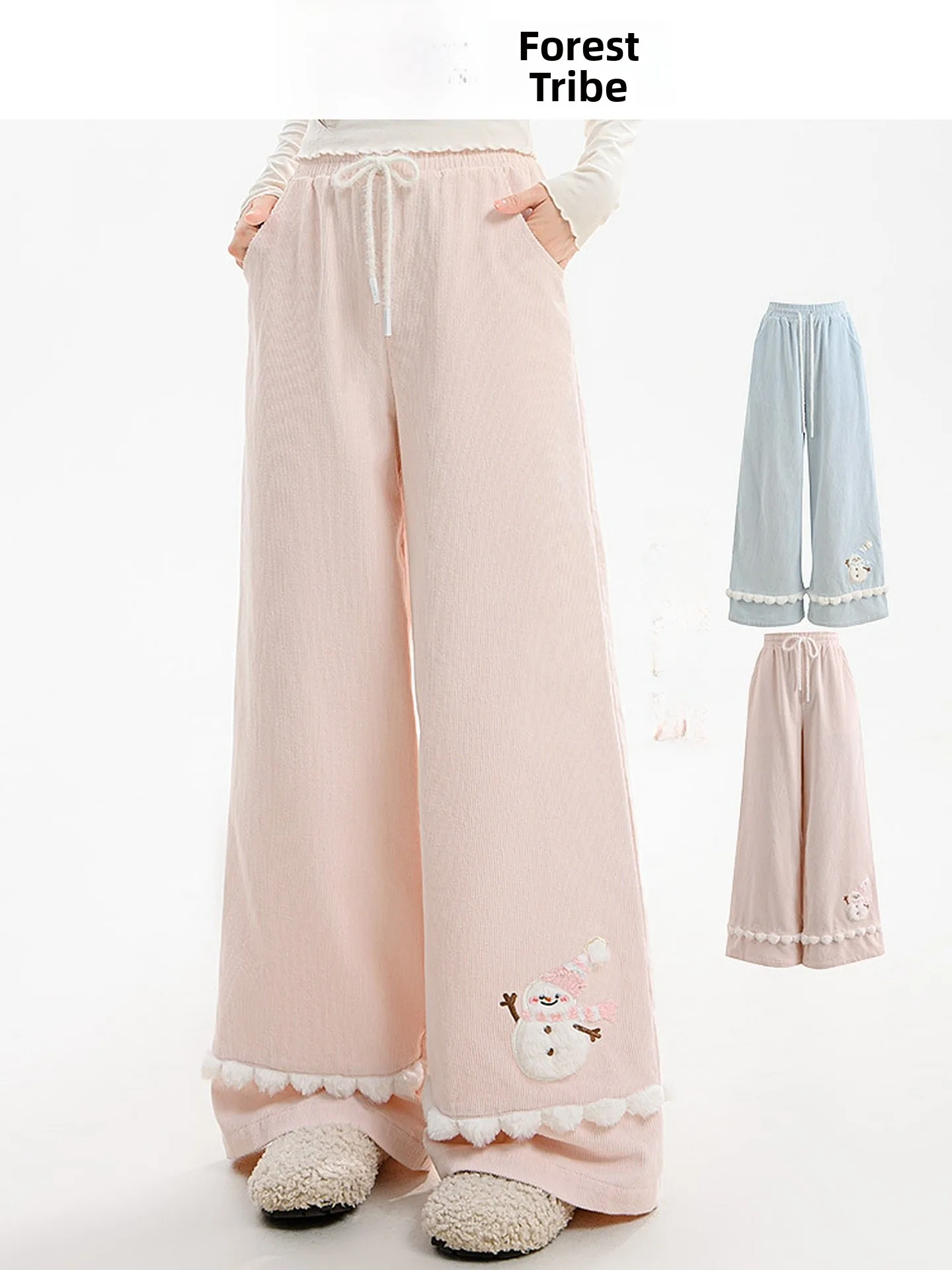 

Женские хлопковые брюки с высокой талией и широкими штанинами, в милом стиле, с мультяшной вышивкой, повседневные, осенняя новинка, из чистого хлопка