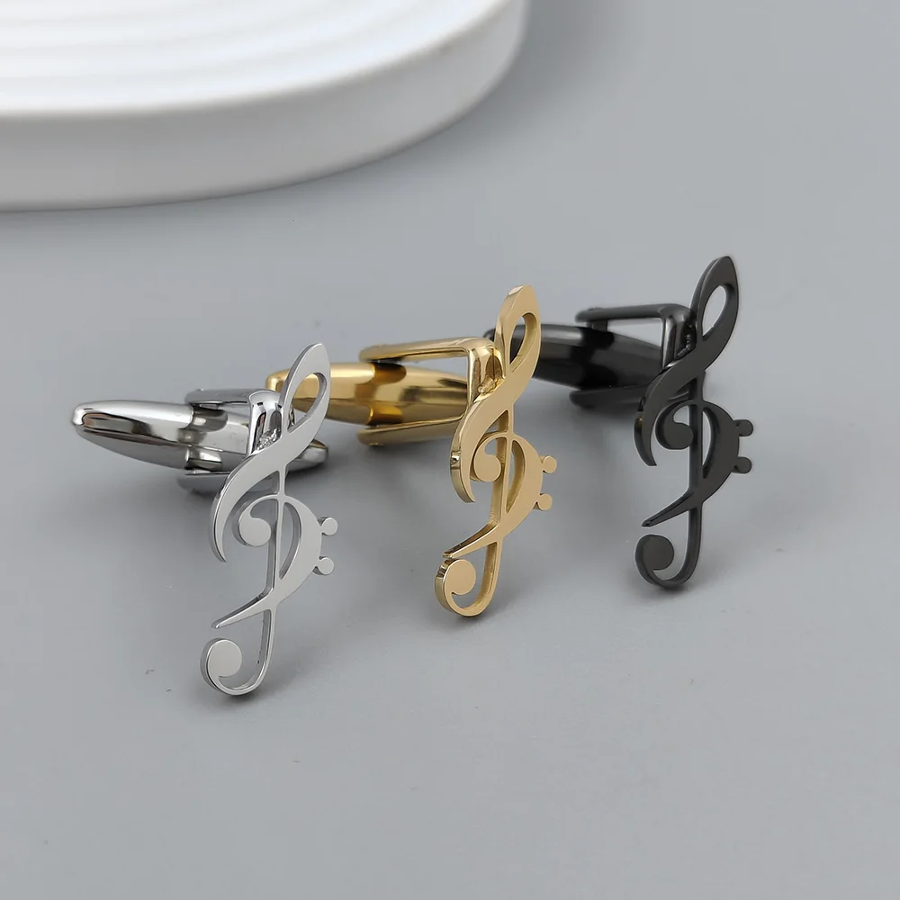 Musical symbol hollow cufflinks, gold-plated French shirt cuffs in silver, suit accessories black cufflinks, men\'s gifts