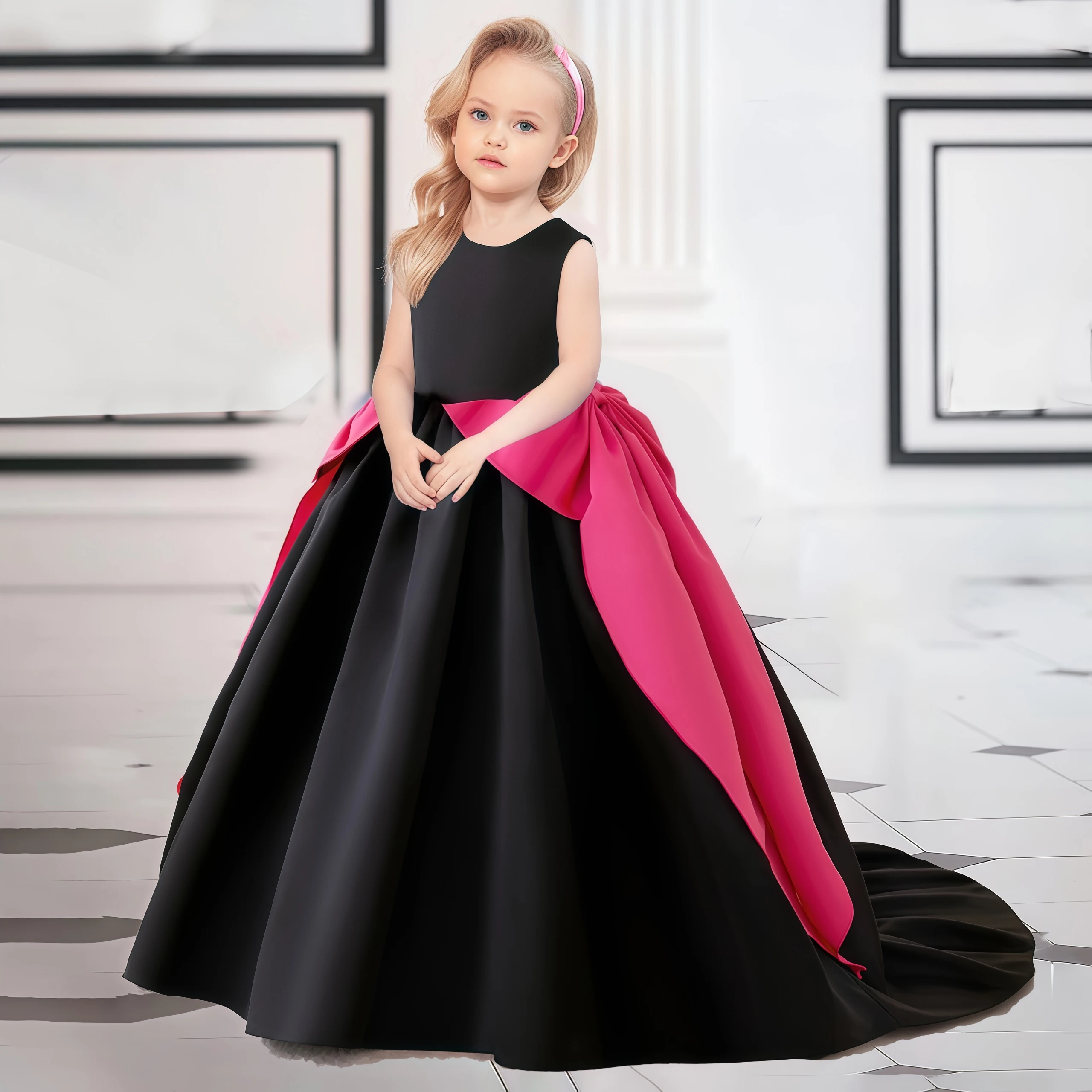 

Платье подружки невесты с открытой спиной и большим бантом для девочек, элегантное платье принцессы для выпускного вечера на свадьбу, день рождения для девочек, бальное платье для выпускного вечера