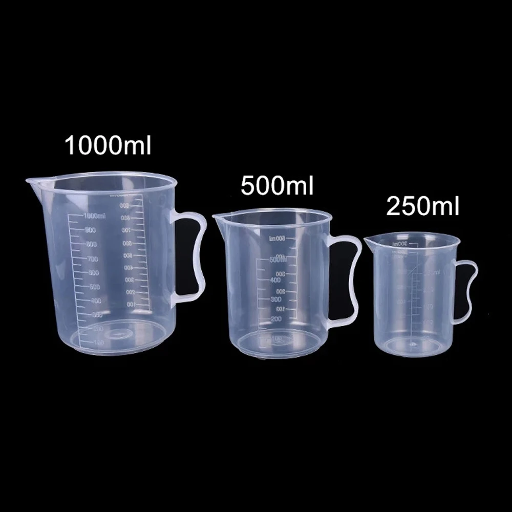 Jarro de cilindro de medição transparente, durável e reutilizável com alça, Copo de Química de Laboratório, 250 ml, 500 ml, 1000 ml