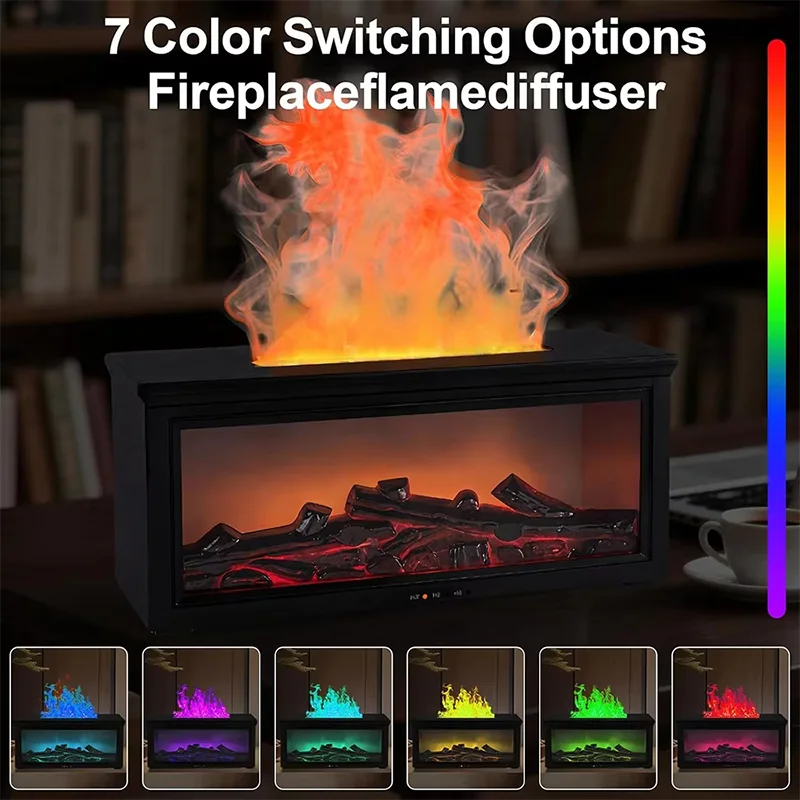 Eseential Oil Diffuser, Fireplace Flame Oil Diffuser - Aromatherapy Aroma Humidifier, Upgrade 7 Flame Colors Noiseless 280ml