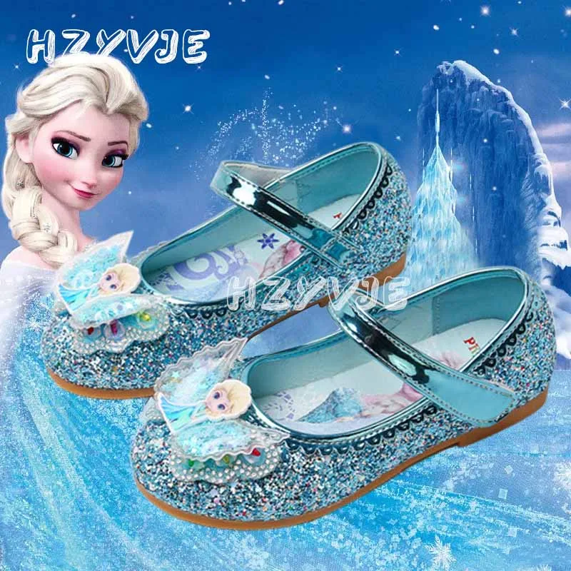 Disney Elsa Frozen Girls Princess Shoes Spring and Autumn Flat Paillette Shoes Children\'s Soft Sole Baby Casual Shoe Party Shoes