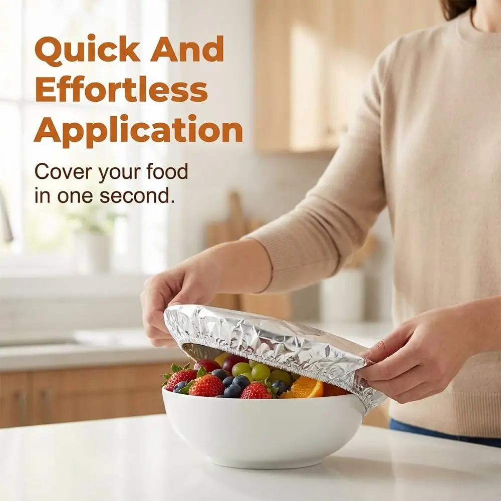 10/20Pcs Thickened Aluminum Foil Covers Heat Resistant Reusable Food Storage Covers Elastic Edge Bowl Cover Refrigerator Storage