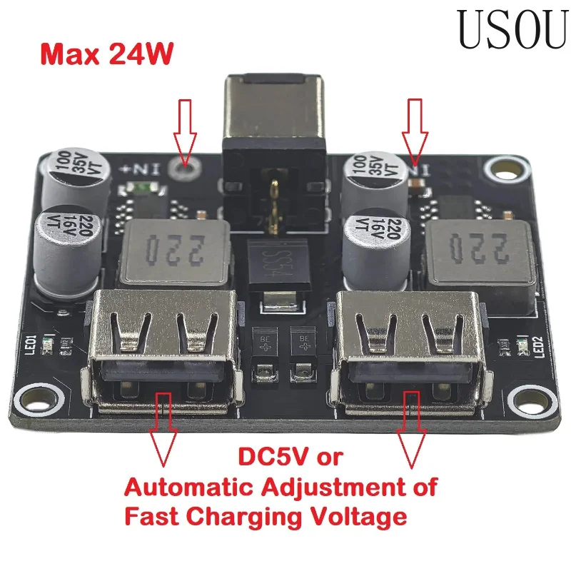 USB QC3.0 QC2.0 DC-DC Buck Converter Charging Step Down Module 6-32V 9V 12V 24V to Fast Quick Charger Circuit Board 5V 2-Channel