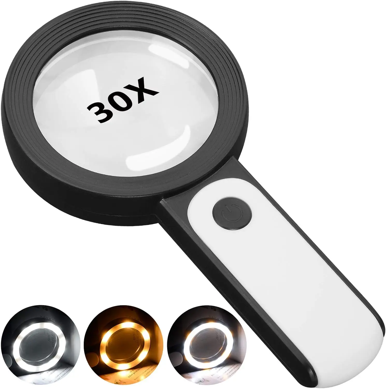 

Large Magnifying Glass with Light 30X Handheld Illuminated Magnifier with LED 3 Mode for Seniors Reading Coins Jewelry Exploring