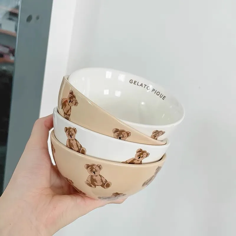

Подглазурная чаша Cerc, скандинавская салатница Sle, миска с мультяшным рисунком медведя, миска для десен, высокое эстетическое значение, обеденная посуда для девочек