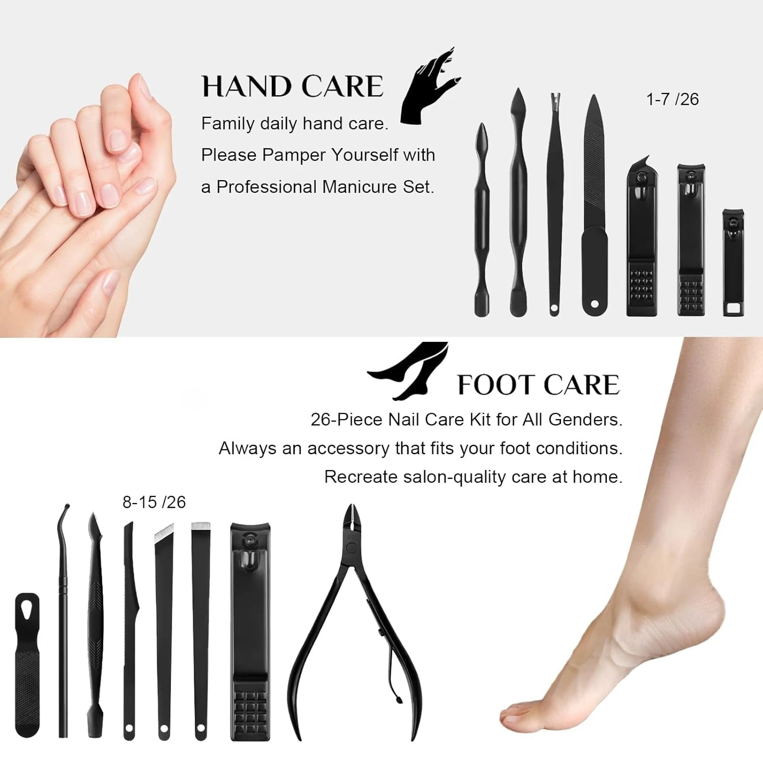 Nagelknipperset 26-delige manicureset & pedicureset RVS nagelknippers voor vingers & tenen Nagelverzorgingsgereedschap