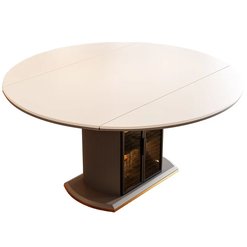 

Cream wind rock slab dining table, square and round dual purpose retractable Italian rock slab dining table