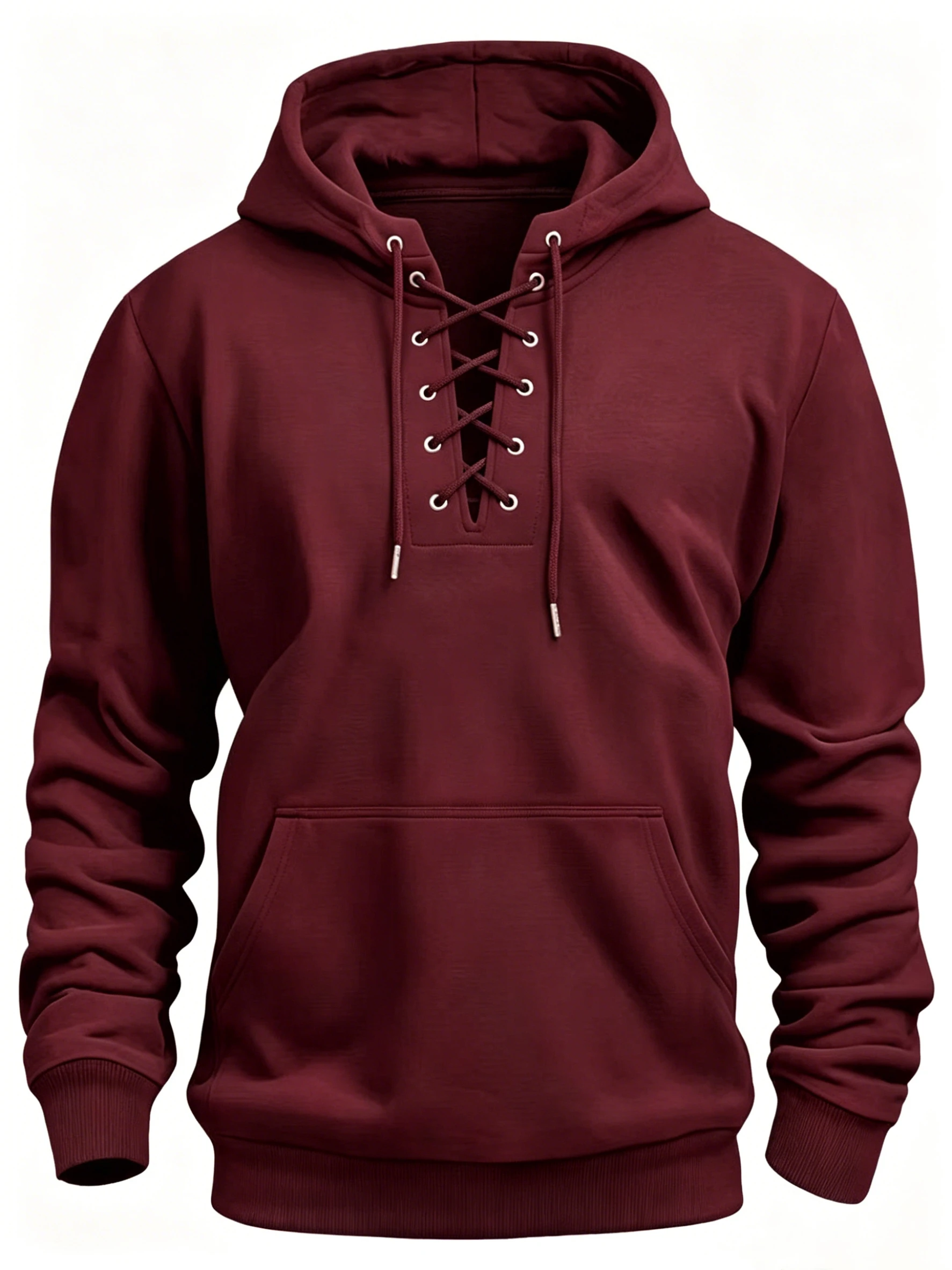 Herren Retro-Stil Kapuzenpullover mit Schnürung, locker geschnittener Langarm-Pullover in Unifarben-Design für Herbst und Winter. – Detail 7