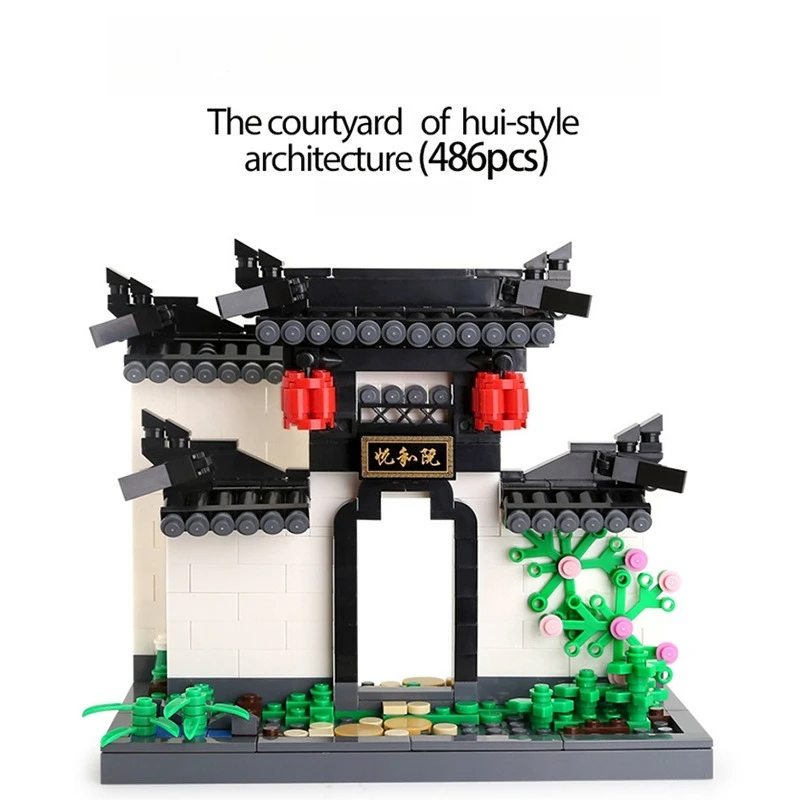 Klocki konstrukcyjne SEMBO w stylu starożytnym, kreatywny i modny model willi, składany ręcznie, model dziedzińca, ozdoby na biurko, prezenty