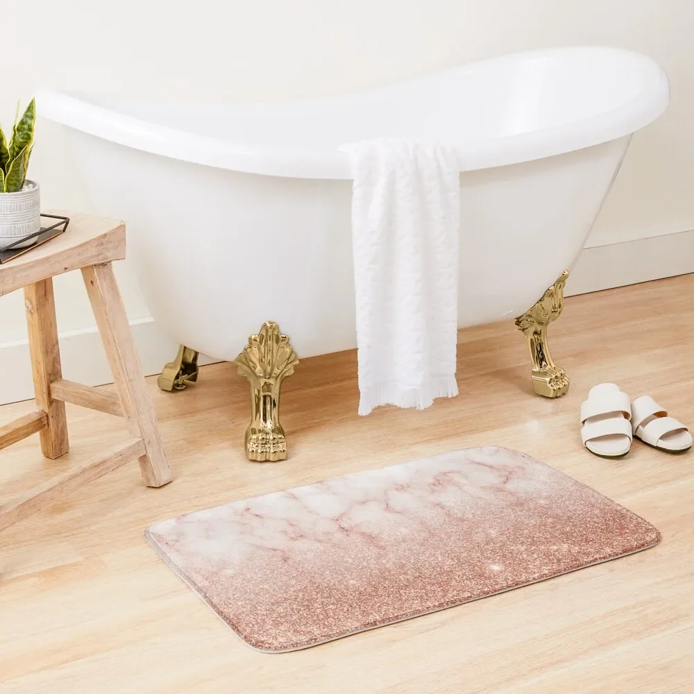 

Trendy Ombre Rose Gold Glitter Marble Bath Mat Entrance Carpet Quick-Drying Bathroom Mat