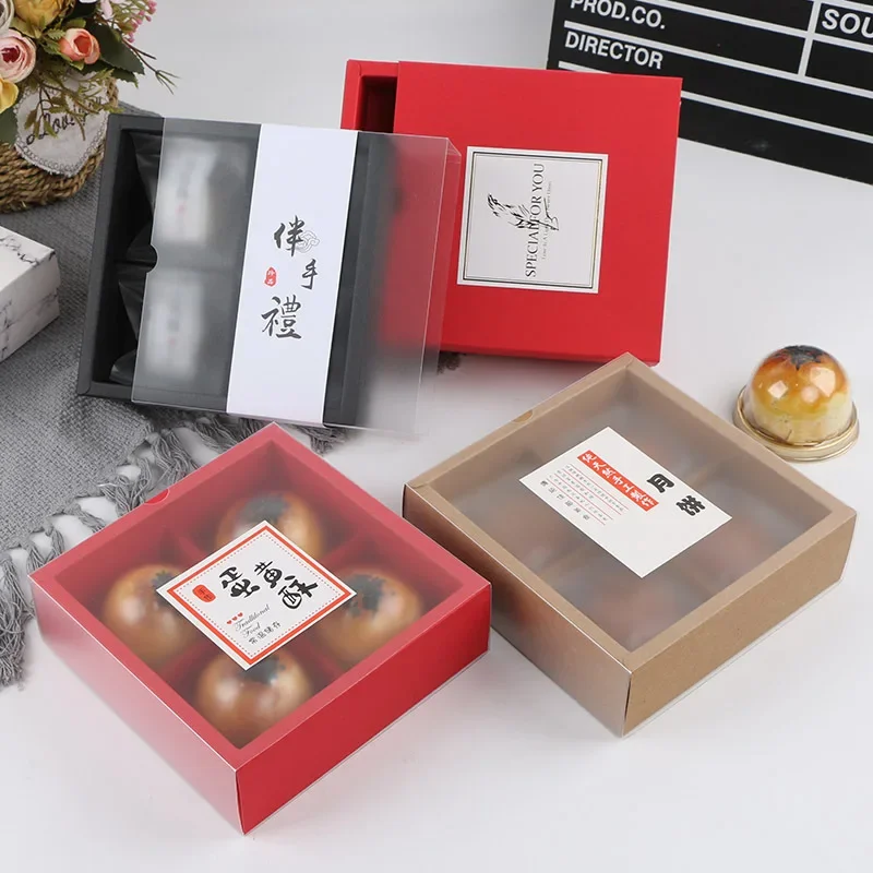

10/20pcs 4 Grids Egg Yolk Crisp Packing Box Drawer Type Frosted PVC Mooncake Cookies Gift Boxes Mid-Autumn Party Favors Wrapper